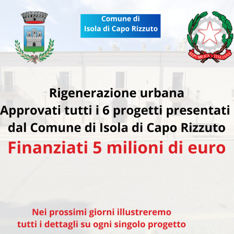Rigenerazione Urbana, finanziati progetti per 5 milioni di euro 