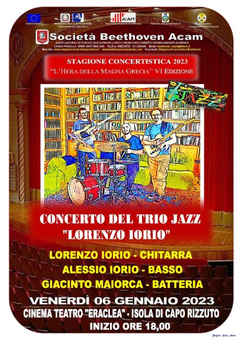 Venerdì 6 gennaio il trio jazz "Lorenzo Iorio" si esibirà al Cinema Teatro Eraclea