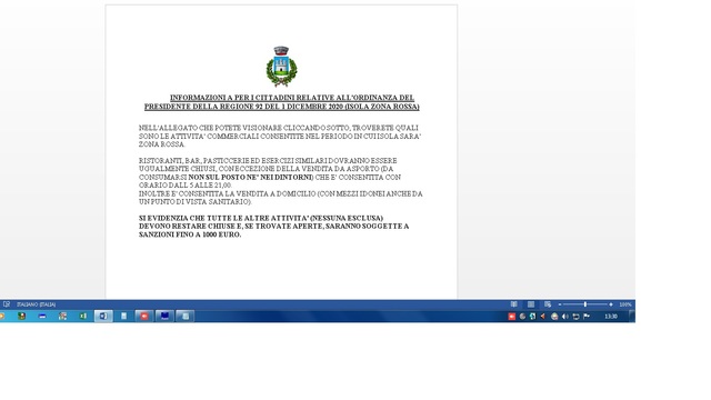 Informazioni per i cittadini relative all'ordinanza del Presidente della Regione Calabria n. 92 del 1 Dicembre 2020 (Isola zona rossa)